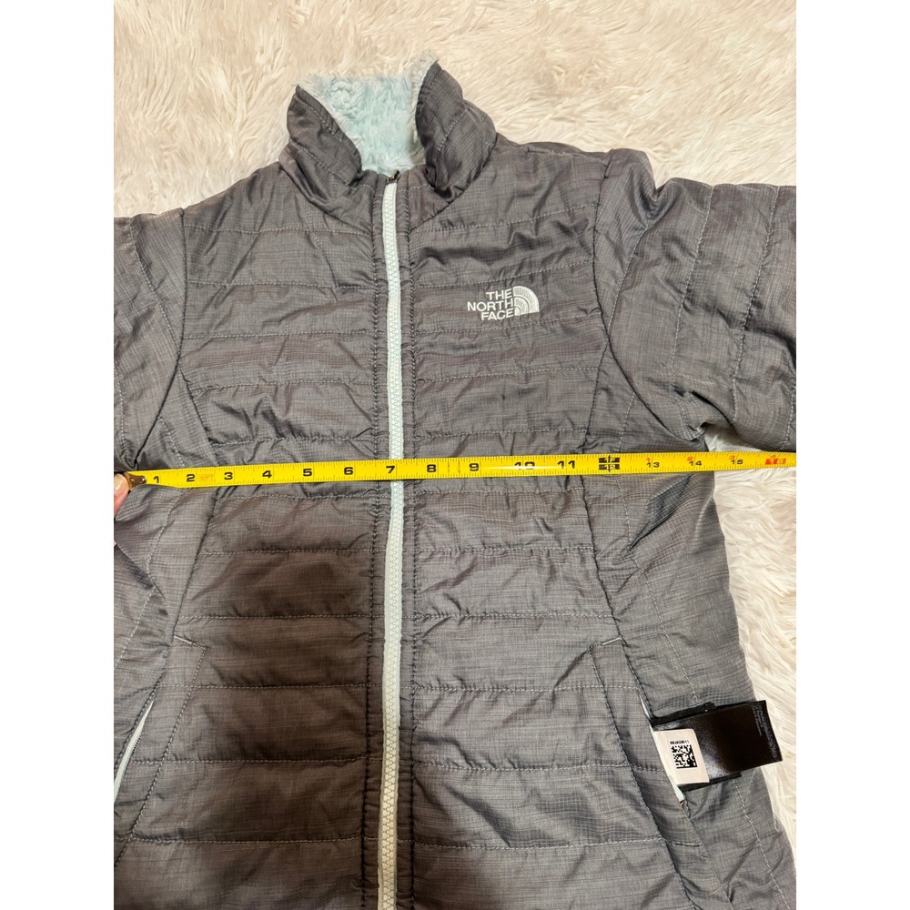 The North Face Girls Reversible Mossbud Swirl Jacket Grey Blue Size M 10/12 - Picture 6 of 15